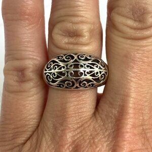 Sterling Silver 925 11mm Scrollwork Pierced Metal Work Wide Band Ring Sz 7 4g